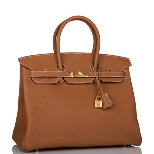 HERMES BIRKIN 35 BROWN TOGO GOLD HARDWARE663 - Image 4